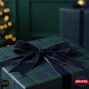 Plaid Tartan Wrapping Paper, Dark Green Gift Wrap, Blue Holiday Christmas Paper