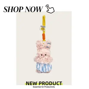 Cute Niche Rabbit Plush Keychain Bag Charm Backpack Pendant Accessory Adjustable Heart Rate Couples Bracelet Set