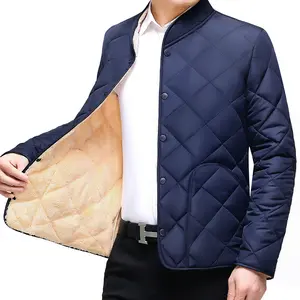 Thickened Cotton Inner Lining Stand Collar Winter Coat for Men Warm Cotton Jacket with Quilted Design Button Closure Classic Look