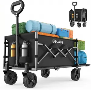 Heavy-Duty Collapsible Wagon Cart, 350lb Max Load, 100L Expandable Storage, Double Bearing Flexible Steering, 2 Cup Holders for Garden, Camping