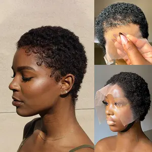 Full Lace Minimal Curly Afro Pixie Cut Wig With Drawstring