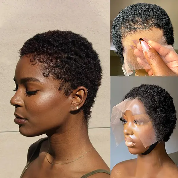 Full Lace Minimal Curly Afro Pixie Cut Wig With Drawstring