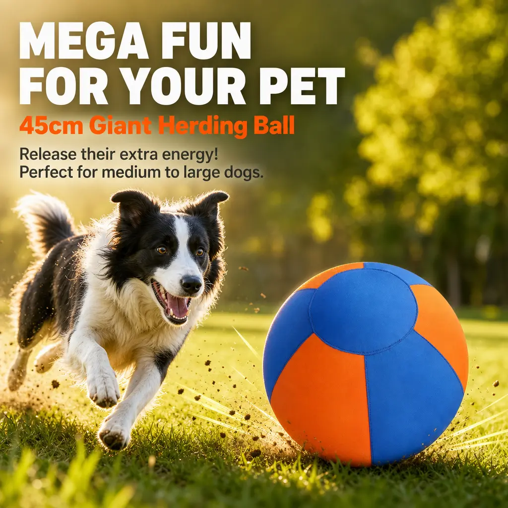 45cm Giant Paneled Herding Dog Toy - Extra Large Outdoor Toys for Medium-Large Breeds, High Visibility Blue & Orange, Squeaky Crinkled Lamb Chop Teddy Plush Tug for Border Collies/Australian Shepherds, Energy Release & Stimulates Play Training puppy small