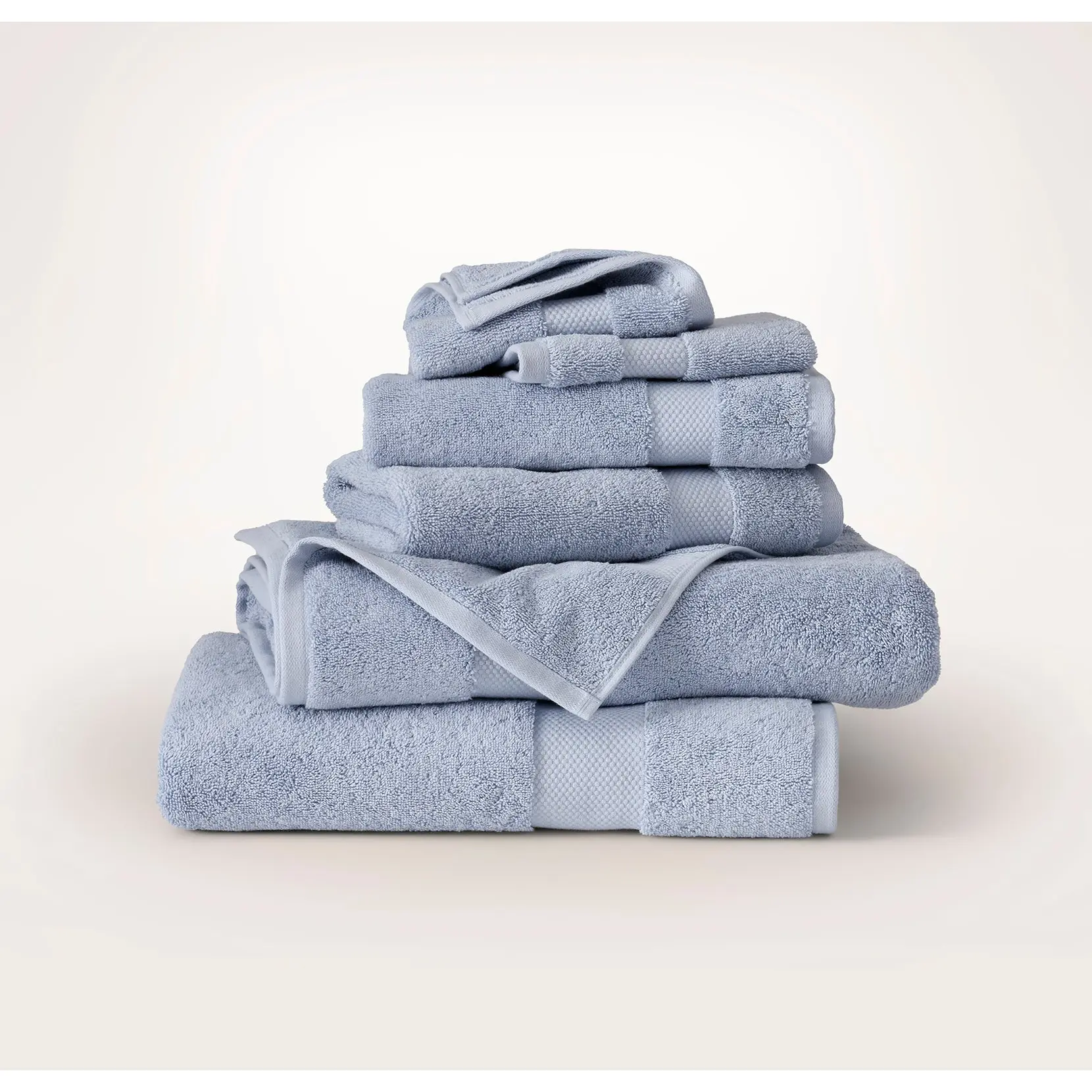 Boll & Branch Plush Organic Cotton Bath Towel Set - 6-Piece Unisex Super Thick Hanging Bundle with Fluffy Loops for Bathroom Use