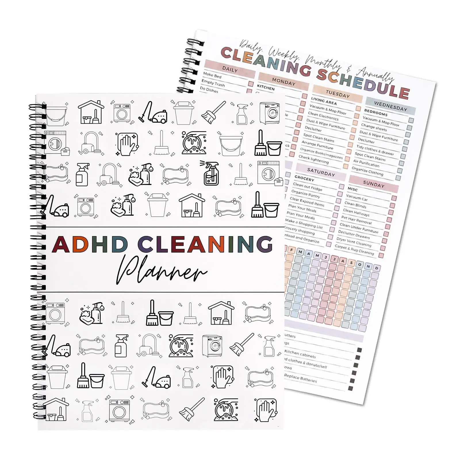 ADHD Cleaning Planner for Adults & Teens - Undated Daily Weekly Monthly Cleaning Schedule and Checklist - ADHD Cleaning and Organizing Planner with Habit Tracker, Chore Chart & DIY Templates