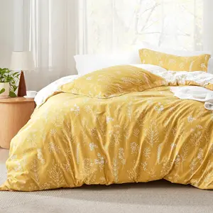 Full Comforter - Yellow, 3 Cute Floral, 1 Botanical Flowers Comforter and 2 Pillow Shams