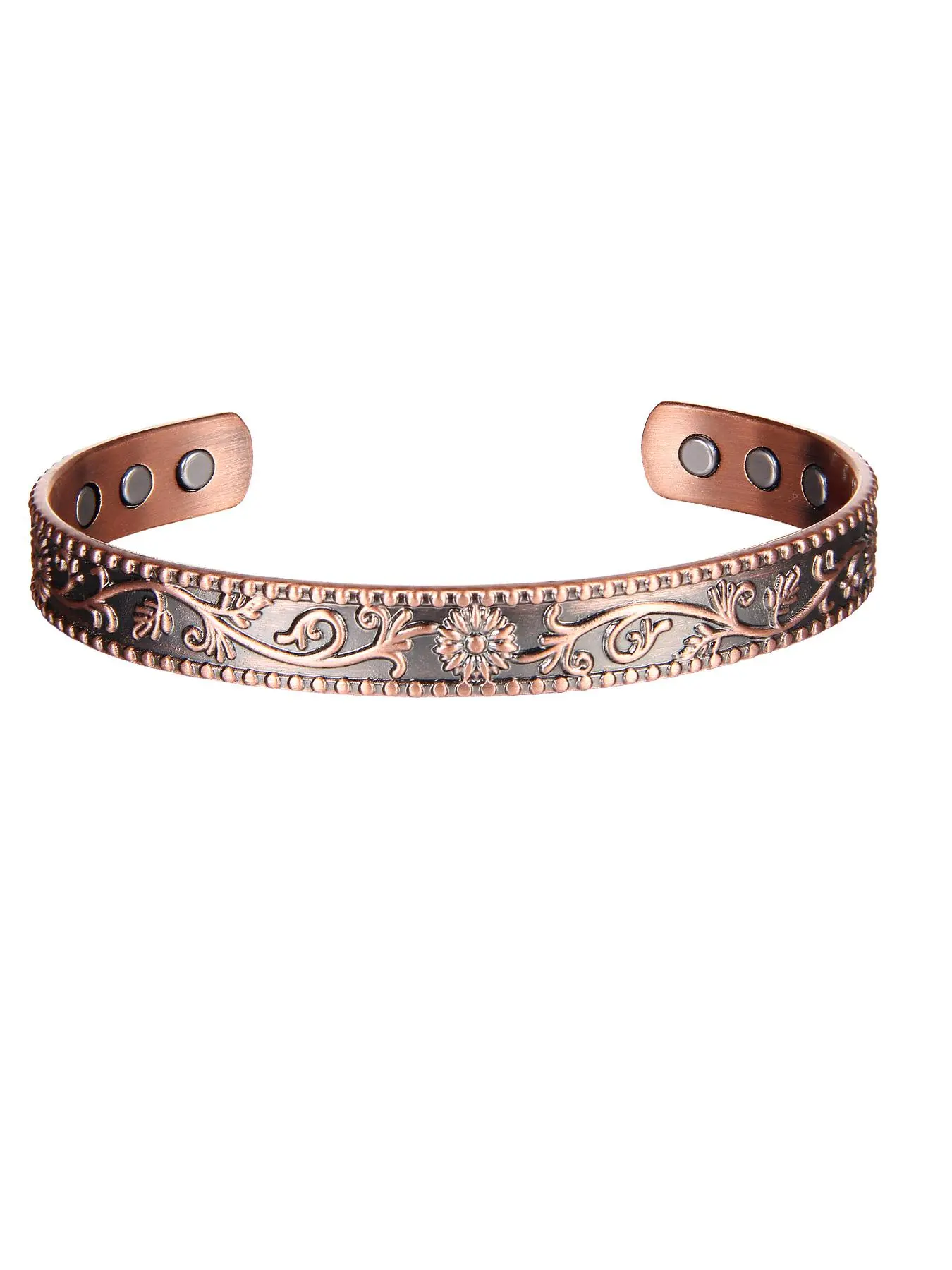Women's Boho Style Flower Design Open Bangle, Adjustable Cuff Simple Magnetic Bracelet for Gift, Fashion All-match Vintage Jewelry for Daily Decor