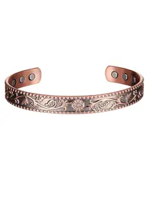 Women's Boho Style Flower Design Open Bangle, Adjustable Cuff Simple Magnetic Bracelet for Gift, Fashion All-match Vintage Jewelry for Daily Decor