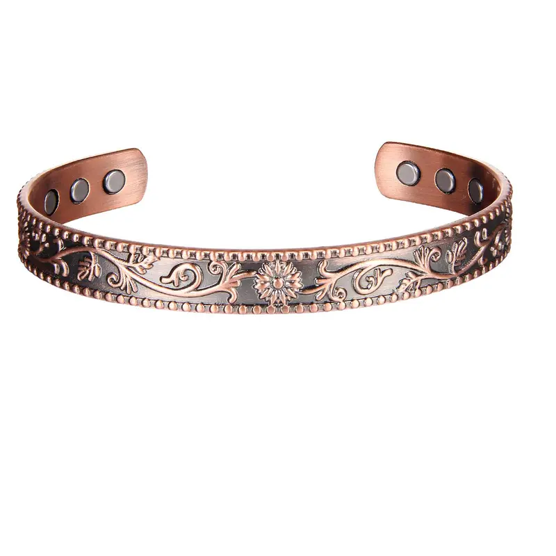 Women's Boho Style Flower Design Open Bangle Simple Magnetic Bracelet for Gift, Bohemian Bracelets, Fashion All-match Vintage Jewelry for Daily Decor