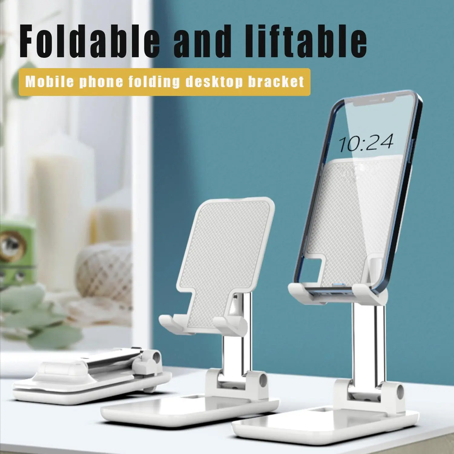 Cell Phone Stand, Angle Height Adjustable Cell Phone Station with Silicon Pad for Desk Fully Forldable Mobile Phone Holder for All Mobile Phones