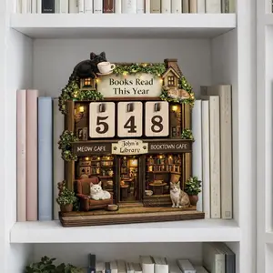 Vintage Book Read Tracker, Personalized Cat Lover Book Tracker, Book Read This Year Counter, Book Lover Gift, Cozy Book Nook Gift, Reading Challenge, Bookshelf Decor