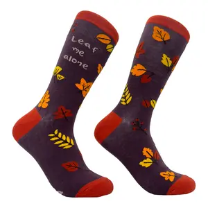 Women's Leaf Me Alone Socks Funny Loner Anti Social Introvert Fall Season Lovers Footwear Funny Graphic Socks Comfortable Fitted Spandex Cotton