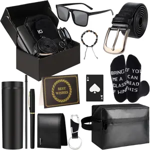 Birthday Gifts Box for Men Dad Gifts Basket Set for Fathers 16 oz Tumblers Wallet Toiletry Bag Bottle Opener Sunglasses Bracelet Socks Pen Keychain Personalized Gift for Dad Husband Boyfriend