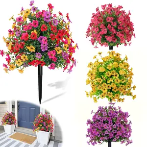 Artificial Flowers for Outdoor Indoor Garden Home Decoration, Plastic Vibrant Faux Flowers, Faux Flower Daisy with Eucalyptus Leaves Fake Plants Greenery Boxwood Porch Patio