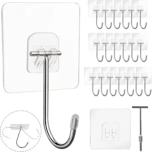 20 Pack Large Adhesive Hooks for Hanging Heavy Duty 44 Lb(Max) Christmas Fall Halloween Wreath Hangers Ornament Hooks Sticky for Wall No Damage Towel Picture Key Shower Siding Stocking Garland Strips isthKUBW