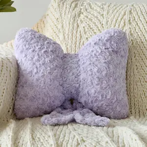 Soft Plush Bow Shaped Decorative Throw Pillow for Couch Bed Bedroom Living Room Decor, Lavender Purple, Small-12 Inches