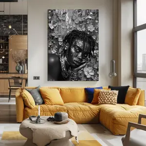 Unframed, Room Decor, African Man Portrait, Afrocentric Flower Art Poster, African American Wall Decor | 5 Sizes (8x12–27x40 inch)