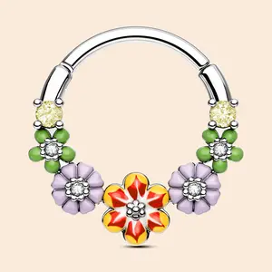 Oufer 16G Summer Vibe Colorful Flower Septum Nose Daith Piercing Ring Inner Diameter 10mm