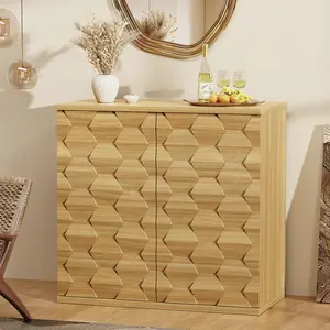 BROTTAR Sideboard Buffet Cabinet with Storage, Kitchen Storage Cabinets with Unique 3-Dimensional Craft,  Credenzas Coffee Bar Buffet Console Table, Accent Cabinet for Entryway Dining Room, Natural