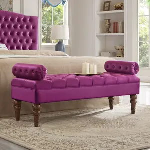 Velvet Upholstery Long Bed Bench for Bedroom, Tufted Button Upholstered Window Bench