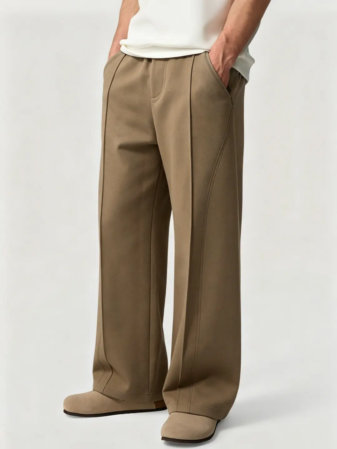 Fioboc Men's Straight Leg Plain Pants - Fall Winter Business Casual Essential Bottoms, Structured Wrinkle Resistant Soft Cotton-Poly Mix Adjustable All-Purpose Men's Clothes, Beige