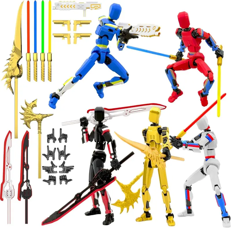 1pc/5-Pack T13 Action Figure Already Assembled, Multi-Colored Titan 13 Action Figure Set Dummy with Laser Saber 3D Printed T 13 Lucky 13 Robo 13 Nova 13 Action Figures, Figura de acción t13