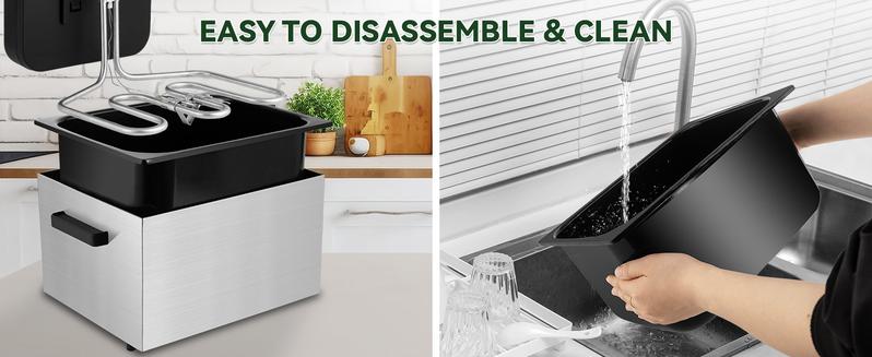 SUSTEAS Electric Deep Fryer with 3 Baskets 4 Liter Oil Capacity Cool Touch Sides Dishwasher Safe Adjustable Temperature Control with Viewing Window for Home Use - Lid Design SUSTEAS Electric Deep Fryer with 3 Baskets 4 Liter Oil Capacity Cool Touch Sides Dishwasher Safe Adjustable Temperature Control with Viewing Window for Home Use - Lid Design