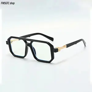 Unisex Vintage Double Bridge Square Anti Blue Light Glasses, Retro Transparent Frame Non Prescription Eyeglasses, Lightweight Comfort Fit Fashion Eyewear for Summer Vibes & Daily Wear