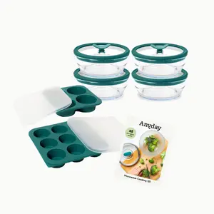 Anyday 11-Piece Leftovers Bundle | Microwave Cookware & Glass Food Storage Set with Glass Lids | Silicone Freezer Trays | Plastic-Free Containers | Stackable Airtight Steamer with Vented Lid for Microwave-Safe Reheating & Steaming Vegetables, Rice