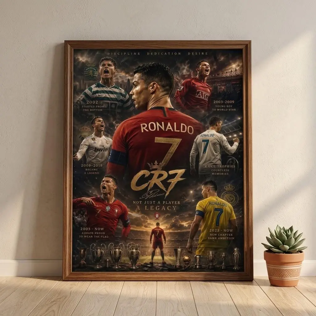 "Cristiano Ronaldo CR7 Poster, Football Legend Wall Art, Soccer Star Print, Sports Room Decor, Football Fan Gift, No Frame "