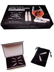 6x Whiskey Whisky Stones Bullet Style Stainless Steel Ice Cube Wine Chiller Cooler Box Cooling Chiller Barware Perfect Gift for Husband Dad Boyfriend Christmas stuffing Gift Groom Set Utensils Drink