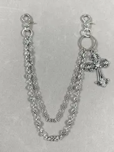 Men's Hip-Hop Punk Jeans Chain Wallet Chain Vintage Dual Layer Pocket Keychain, Cross Pants Chain for Men, Cross Pendant Keychain