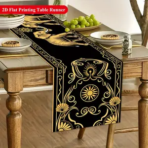 2D table flag, rectangular table flag with two elephants facing each other, suitable for dining tables, coffee tables, anniversary weddings, home decorations, bright cultural decorations in kitchens, parties, and festivals. Available in 13X48 inch and 13X