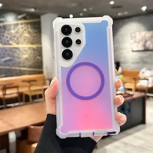 Samsung Galaxy S25/s24/s23/s22 Ultra Plus Case, Protective Magnetic Laser Flash Armor Aesthetic Phone Cover, Wireless Charging Compatible, Dual Layer Protection