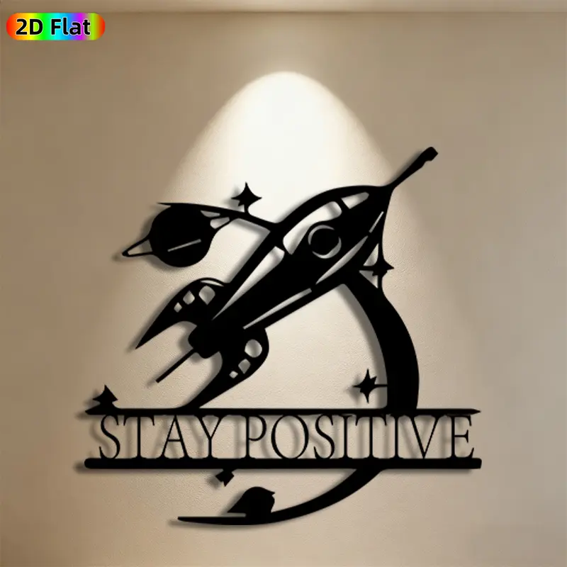1pc Rocket & "Stay Positive" Metal Wall Art Rocket Statue Mural, Ideal Gift for New Year, Easter, Weather-Resistant Metal Wall Decor Wall Sculptures, Perfect for Living Room Wall & Garden Fence Space Decor Enthusiasts