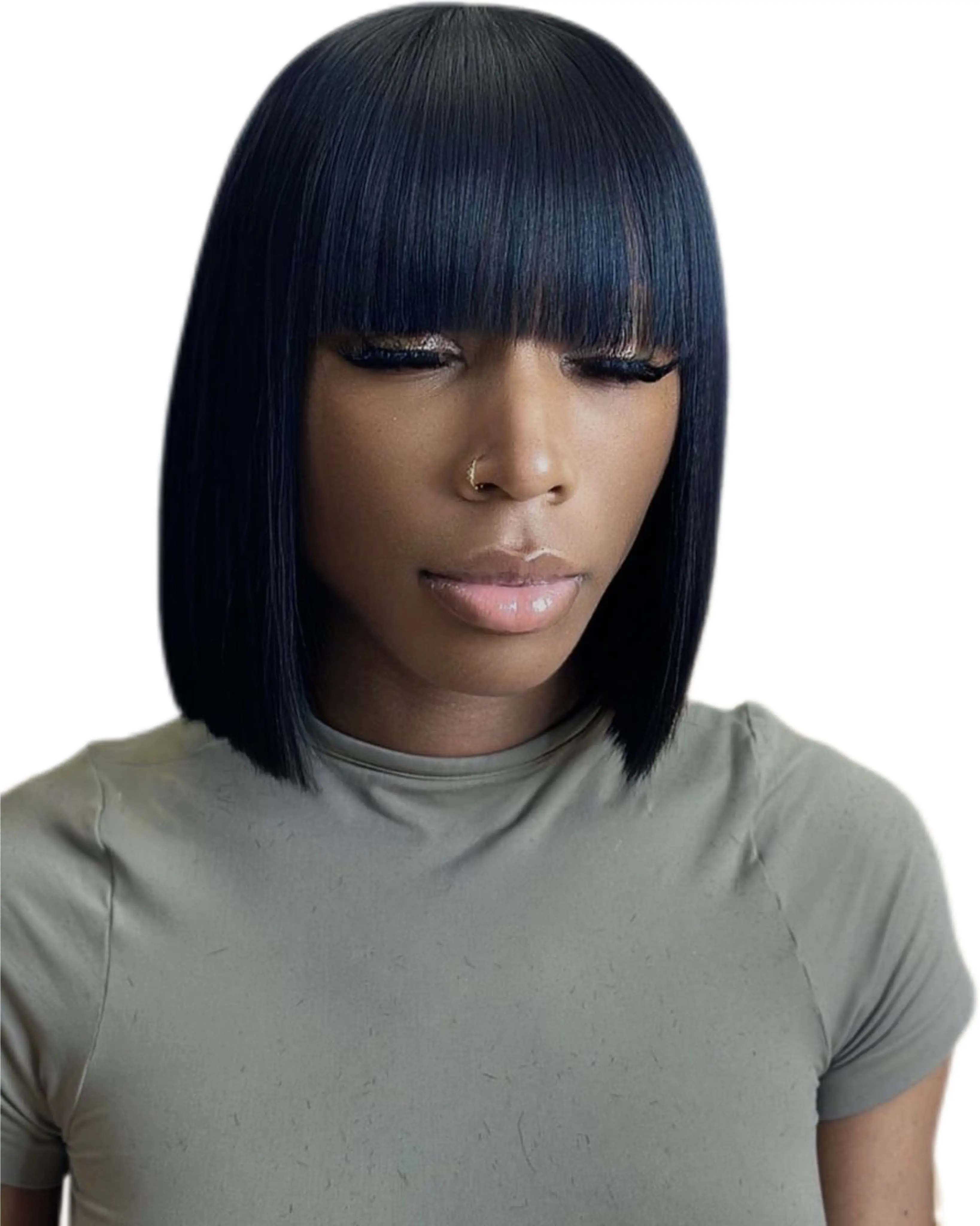 Straight Short Bob Wig with Bangs Vietnamese 100% Human Hair Double Drawn 180% Density Bob Wig