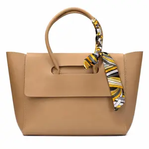 Minimalist Women's Tote Handbag for Everyday Use with Silk Scarf – Vegan Leather Shoulder Handbag