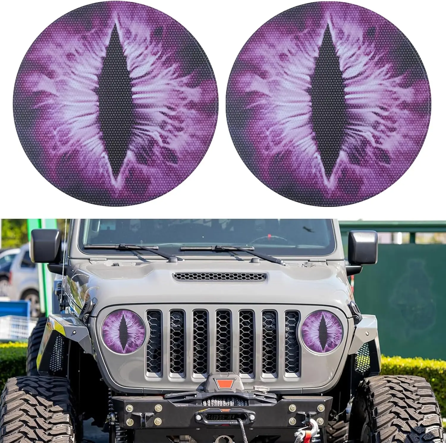 Beast Eyes Headlight Decals, 3D Round Stickers and Decals for Jeep Wrangler, Stereo Eyes Headlight Decal Stickers (Purple), Decal For Cars, Cool Car Decoration, Vehicle Exterior Decoration