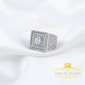 King Of Bling's19.00ct Cubic Zirconia White Silver Square Men's Adjustable Ring From SZ 9 to 11