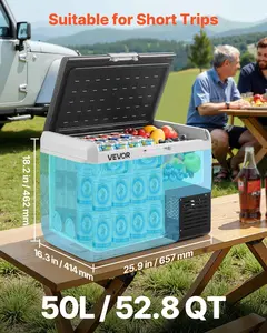VEVOR 12 Volt Car Refrigerator, Summervibes,Summervibes, 52.8QT/50L Car Fridge, Portable Electric Cooler with -4℉~68℉ Adjustable Temperature, 12/24V DC and 100- 240V AC Compressor Freezer for Outdoor, Camping, Travel, RV