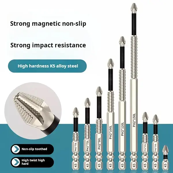 K5 Impact-Resistant and Non-Slip Bit,Impact Driver Bit Set,Titanium Alloy Impact Non-Slip Cross Head,High Magnetic Screwdriver Drill Bit magnetic phillips strong magnetic durability screwdriver antislip  bit imán  incorporado