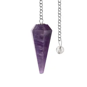 Amethyst Pendulum Crystal, Faceted Pendulum Divination Tools, Dowsing Pendulum Crystal for Energy Work, Crystal Grid & Reiki Healing