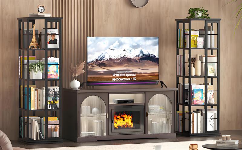 Rotating Bookshelf, Corner Bookshelf, 360 Display Wood Spinning Bookshelf, Floor Standing Bookcase Narrow Shelf,Bedroom, Study Room, Black Furniture Organization floating shelves