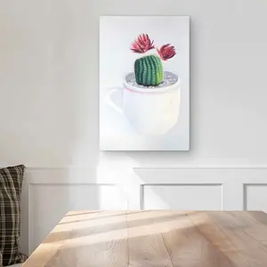 Begin Home Decor C1MP1218EYUR25 12 x 18 in. Mini Cactus In A Cup - Floral Metal Print Wall Art for Home Decor
