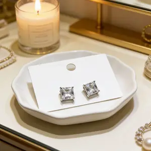 3 Pairs Silver Square Zircon Stud Earring Set - Copper + S925 Silver Needle, 13mm×10mm, 2g/0.07oz - Summer Daily & Date Wear Hypoallergenic Jewelry accessories