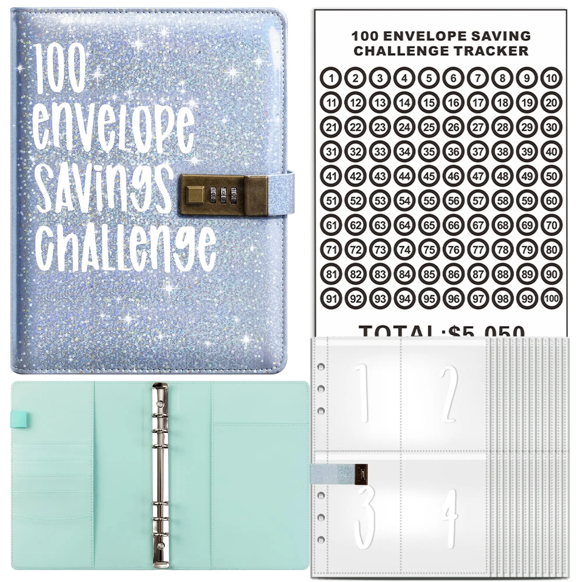 The 100 Envelope Challenge, helping you save $5050 | A5 cash envelope organizer, savings tracker organizer, savings challenge planner, Budget Planners and budget envelopes, enabling you to achieve savings easily within 100 days