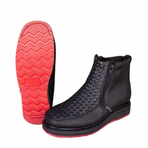 Work Western Boot Red Bottom Boots Black Leather Petatillo Double Zipper Square Toe Boots/ Botín Vaquero Botas de Trabajo EST-341