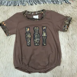 Short sleeves camo duck call embroidery bubble baby boy romper