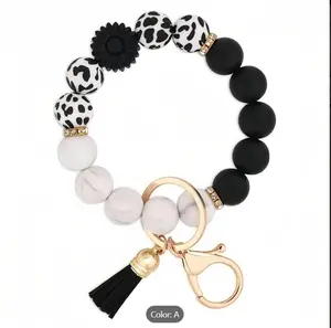 Women's Elegant Keychain - Silicone Beads with Black/White/Gray/ Golden Lobster Clasp, Anti-Loss Bag Charm, Keyring for Women, Birthday/ Mother's Day Gift - Durable Everyday Carry Accessory, Bohemian Style, Polished Finish