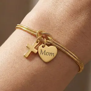 Bless You Cross Bracelet Men Women Bracelet Mom Bless Stainless Steel Chain Bracelet